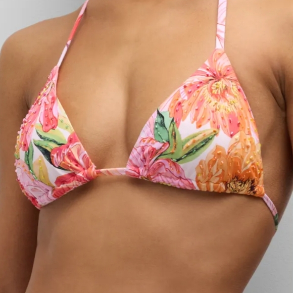 PQ SWIM Flora Embellished Bikini Top M/Bottom L - Picture 3 of 16